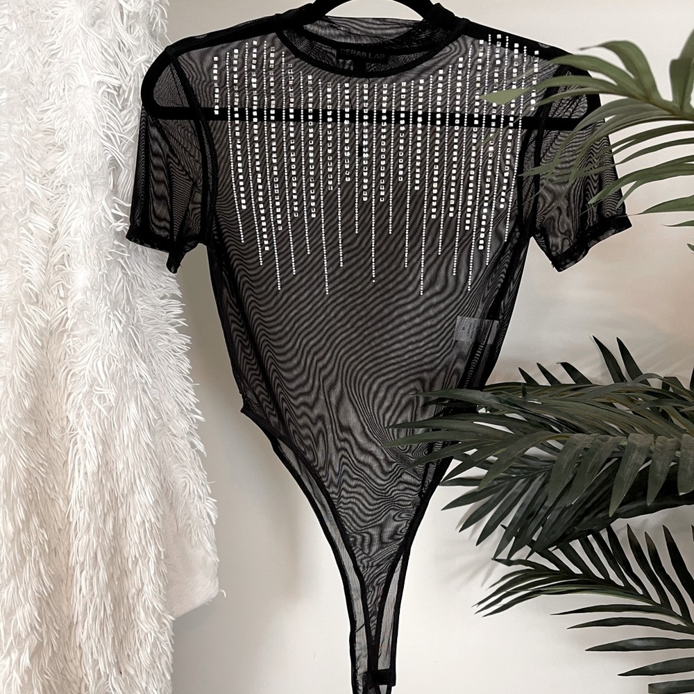 Rehab Lab Black Bodysuit with Rhinestones
